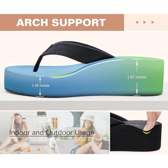 🆕  Black Vegan Leather Platform Flip Flops Dressy Summer Sandals Arch Support - Picture 5 of 7